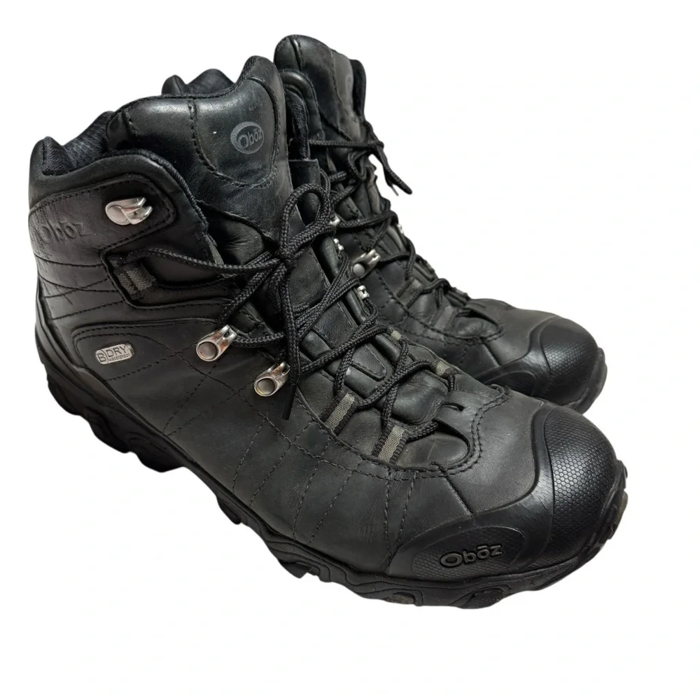 Oboz Bridger Men’s SZ 11.5 Dry Waterproof Black Leather Hiking Boots Shoes Walk